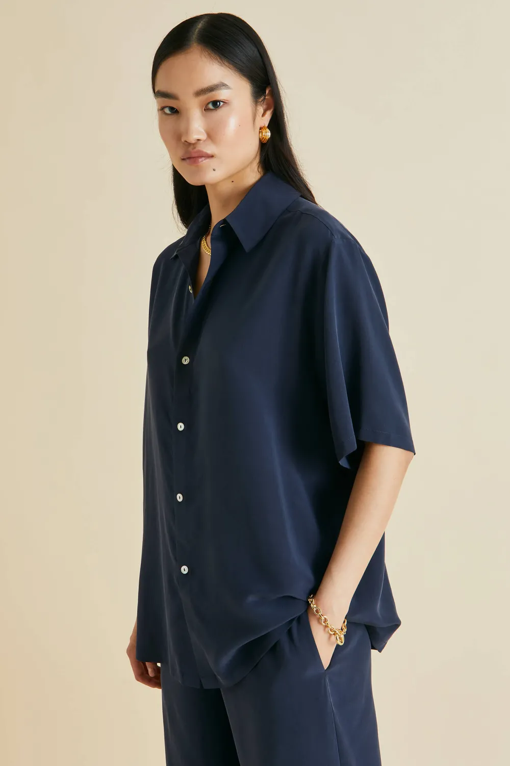 Store Alabama Navy Pajamasin Silk Crêpe de Chine Pajamas