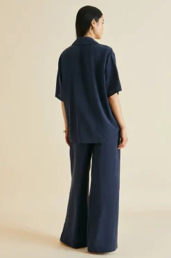 Store Alabama Navy Pajamasin Silk Crêpe de Chine Pajamas
