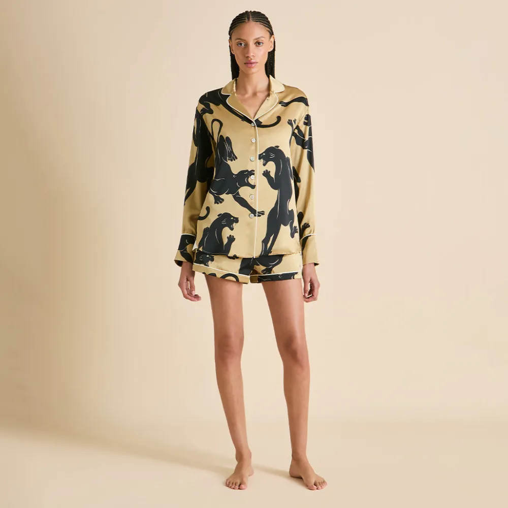 Fashion Alba Perriand Panther Pajamasin Silk Satin Pajamas