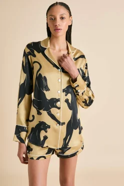 Fashion Alba Perriand Panther Pajamasin Silk Satin Pajamas