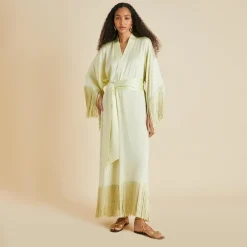 Flash Sale Amina Pale Yellow Fringed Robein Sandwashed Silk Robes