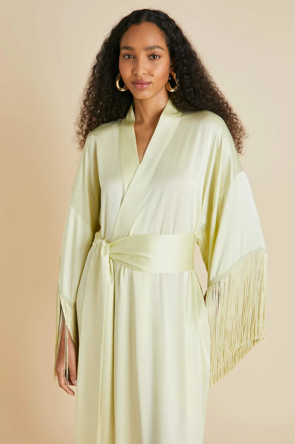 Flash Sale Amina Pale Yellow Fringed Robein Sandwashed Silk Robes
