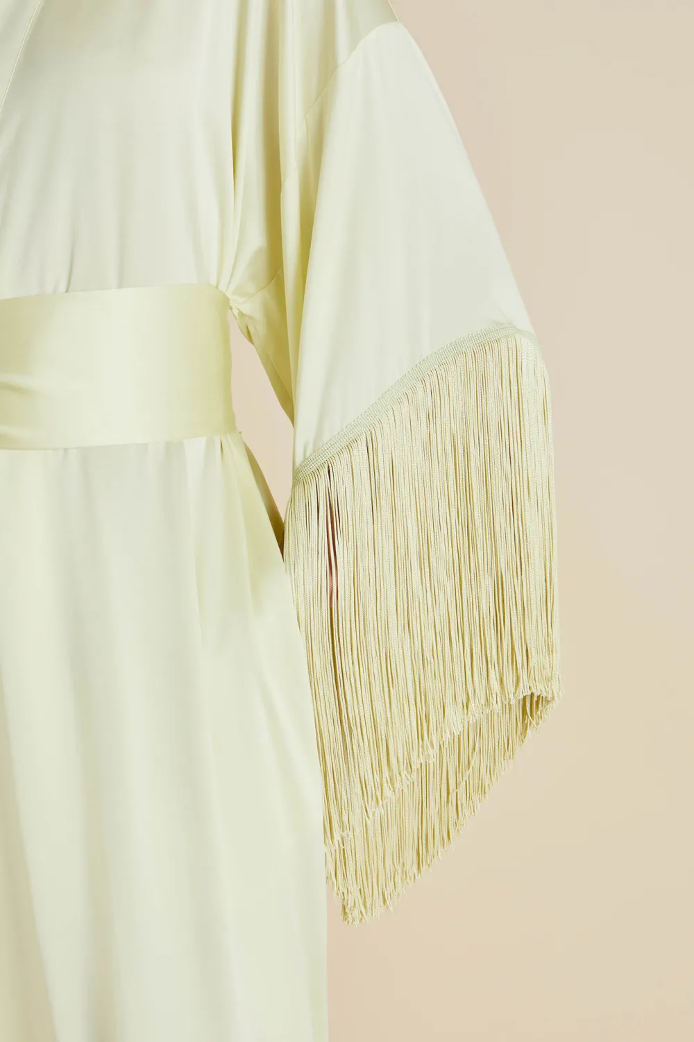 Flash Sale Amina Pale Yellow Fringed Robein Sandwashed Silk Robes