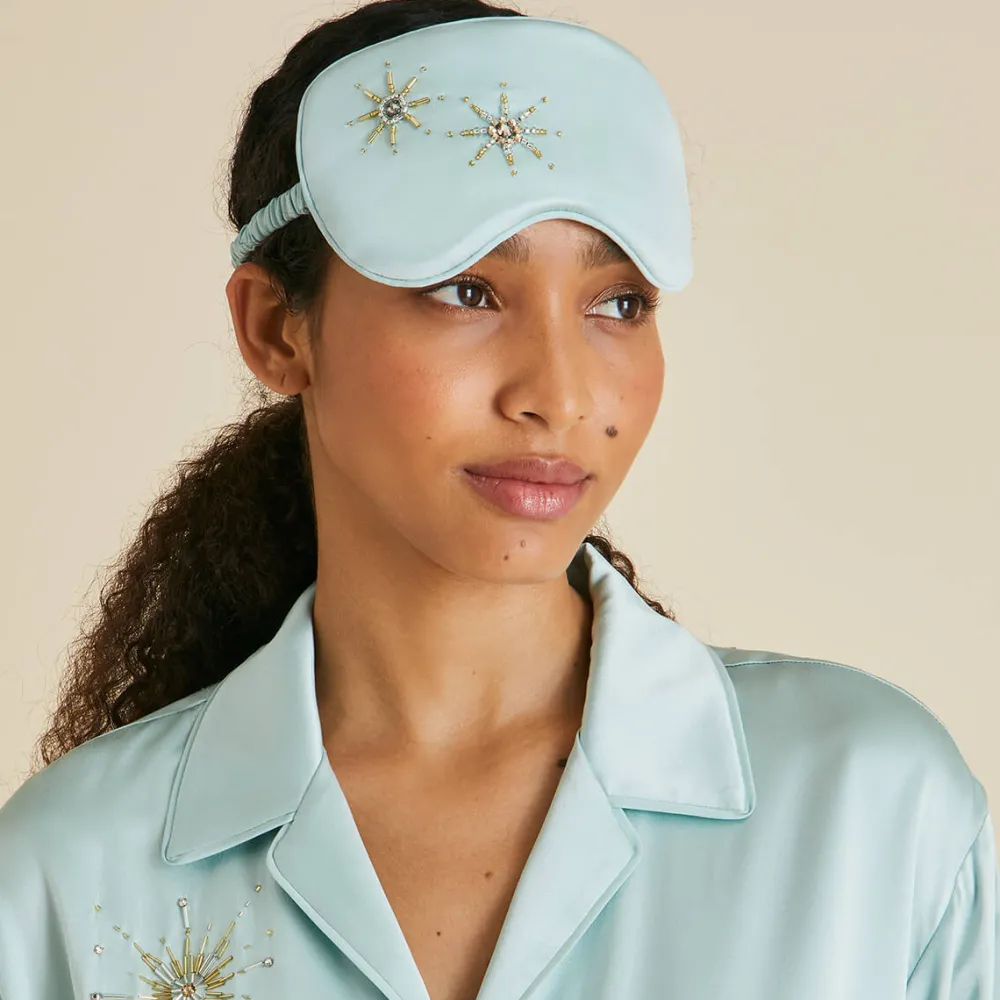 Flash Sale Audrey Incantation Blue Embellished Eye Maskin Sandwashed Silk Eye Masks