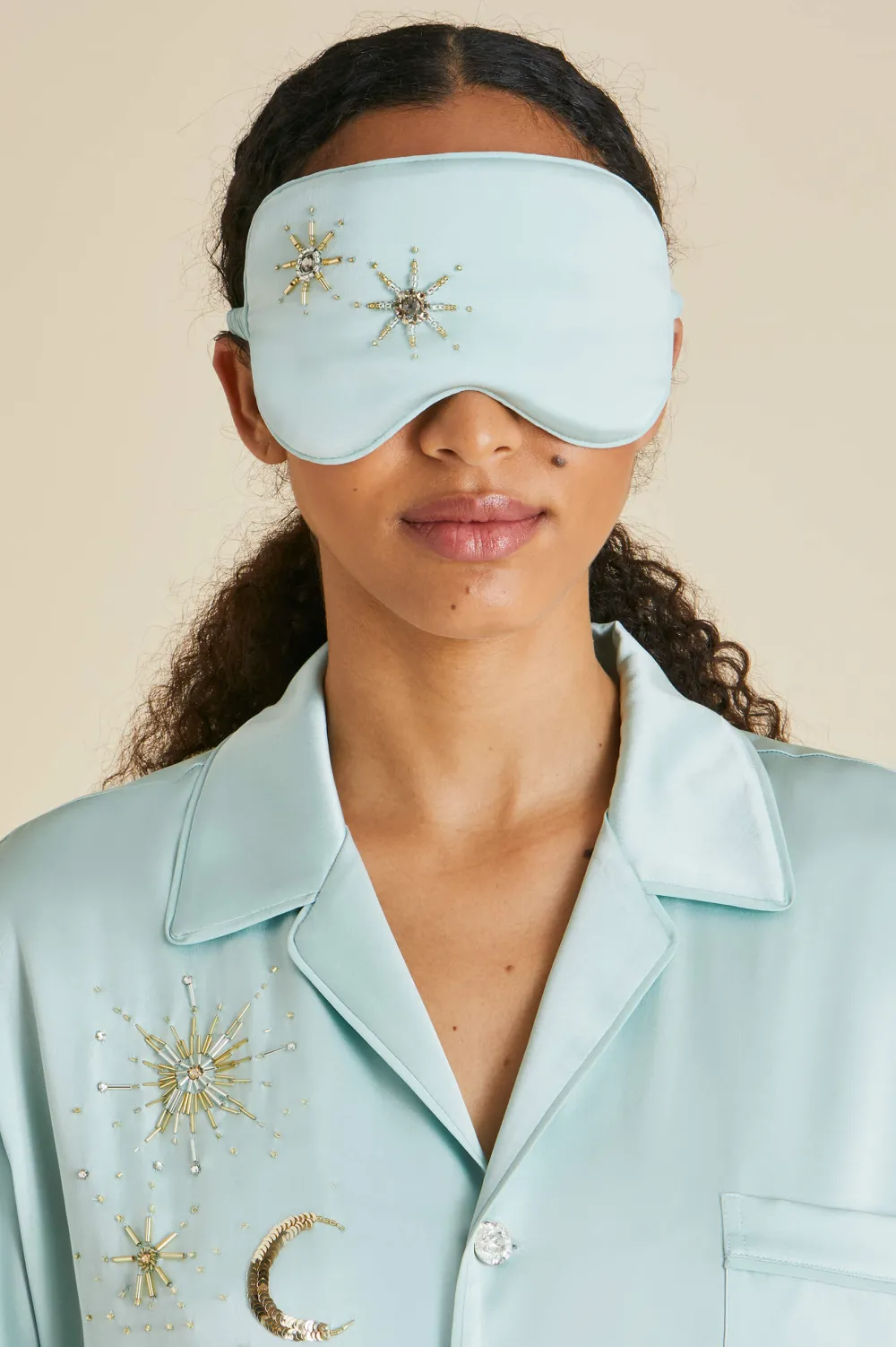 Flash Sale Audrey Incantation Blue Embellished Eye Maskin Sandwashed Silk Eye Masks