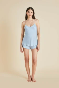 Shop Bella Powder Blue Camisole Setin Sandwashed Silk Camisole Sets|Pajamas