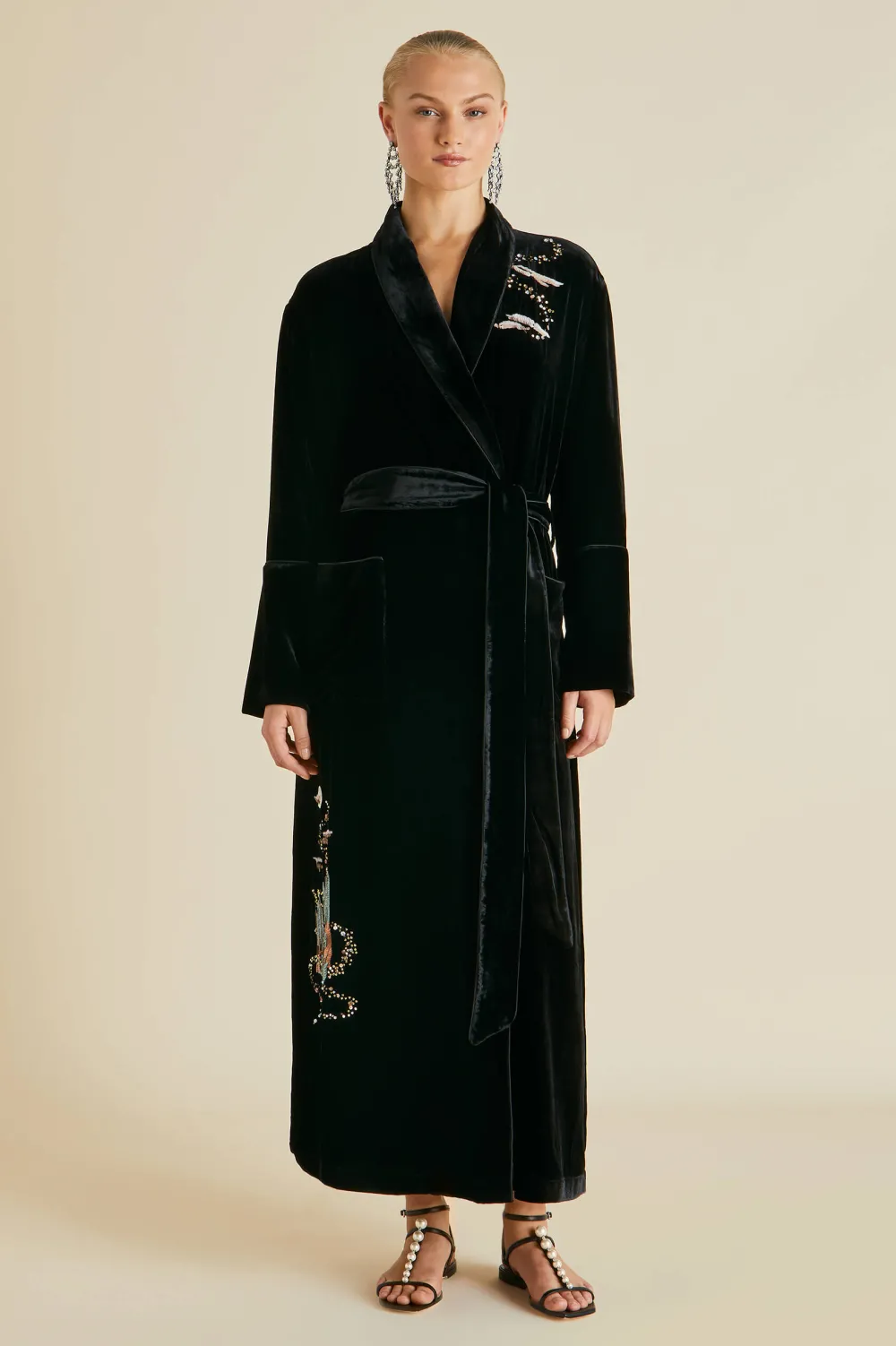 Shop Capability Arcadia Black Embellished Robein Silk Velvet Robes