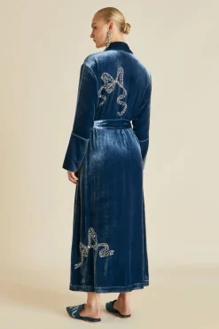 Best Capability Grace Blue Embellished Robein Silk Velvet Robes