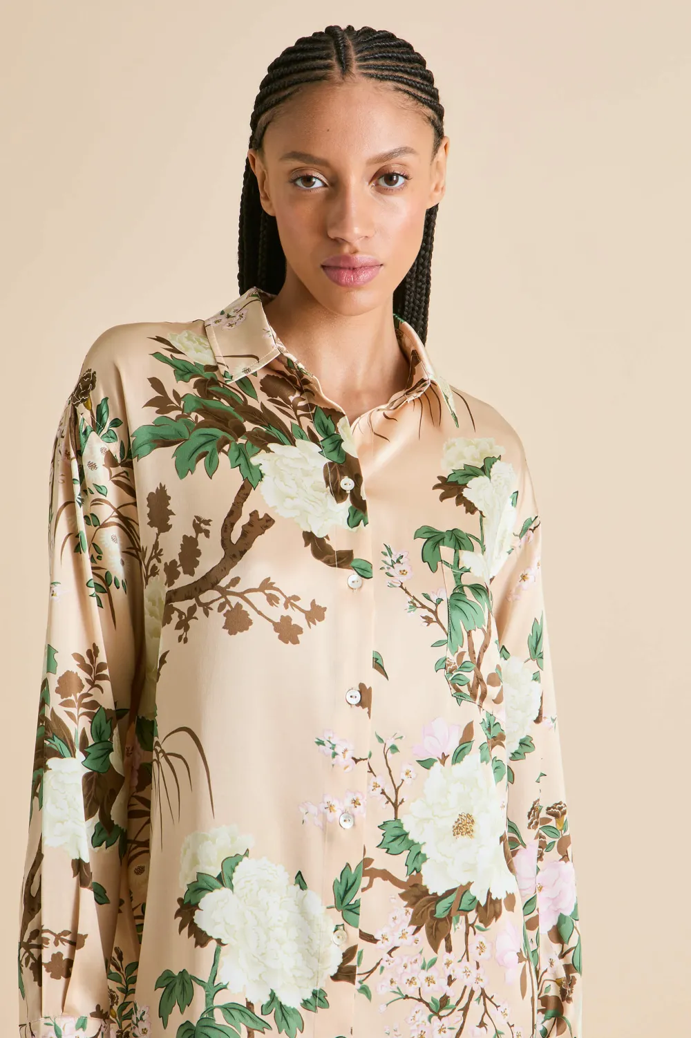 Shop Celeste Tirtoff Floral Nightshirtin Silk Satin Nightshirts