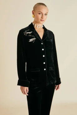New Coco Arcadia Black Embellished Pajamasin Silk Velvet Pajamas