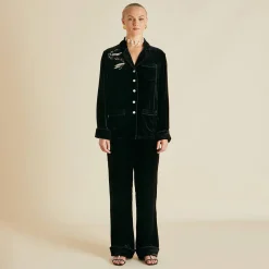 New Coco Arcadia Black Embellished Pajamasin Silk Velvet Pajamas