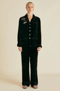 New Coco Arcadia Black Embellished Pajamasin Silk Velvet Pajamas