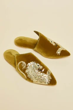Cheap Contessa August Gold Embellished Slippersin Silk Velvet Slippers