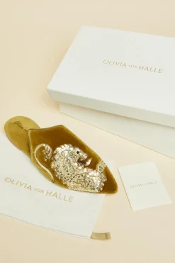 Cheap Contessa August Gold Embellished Slippersin Silk Velvet Slippers