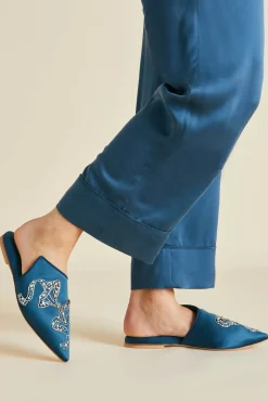 Cheap Contessa Grace Blue Embellished Slippersin Silk Satin Slippers