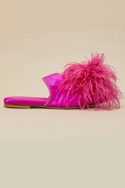 Discount Contessa Madame PinkSlippersin Silk Feather Slippers