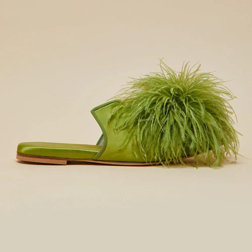 Flash Sale Contessa Niko GreenSlippersin Silk Feather Slippers