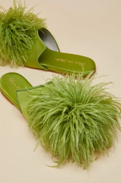 Flash Sale Contessa Niko GreenSlippersin Silk Feather Slippers