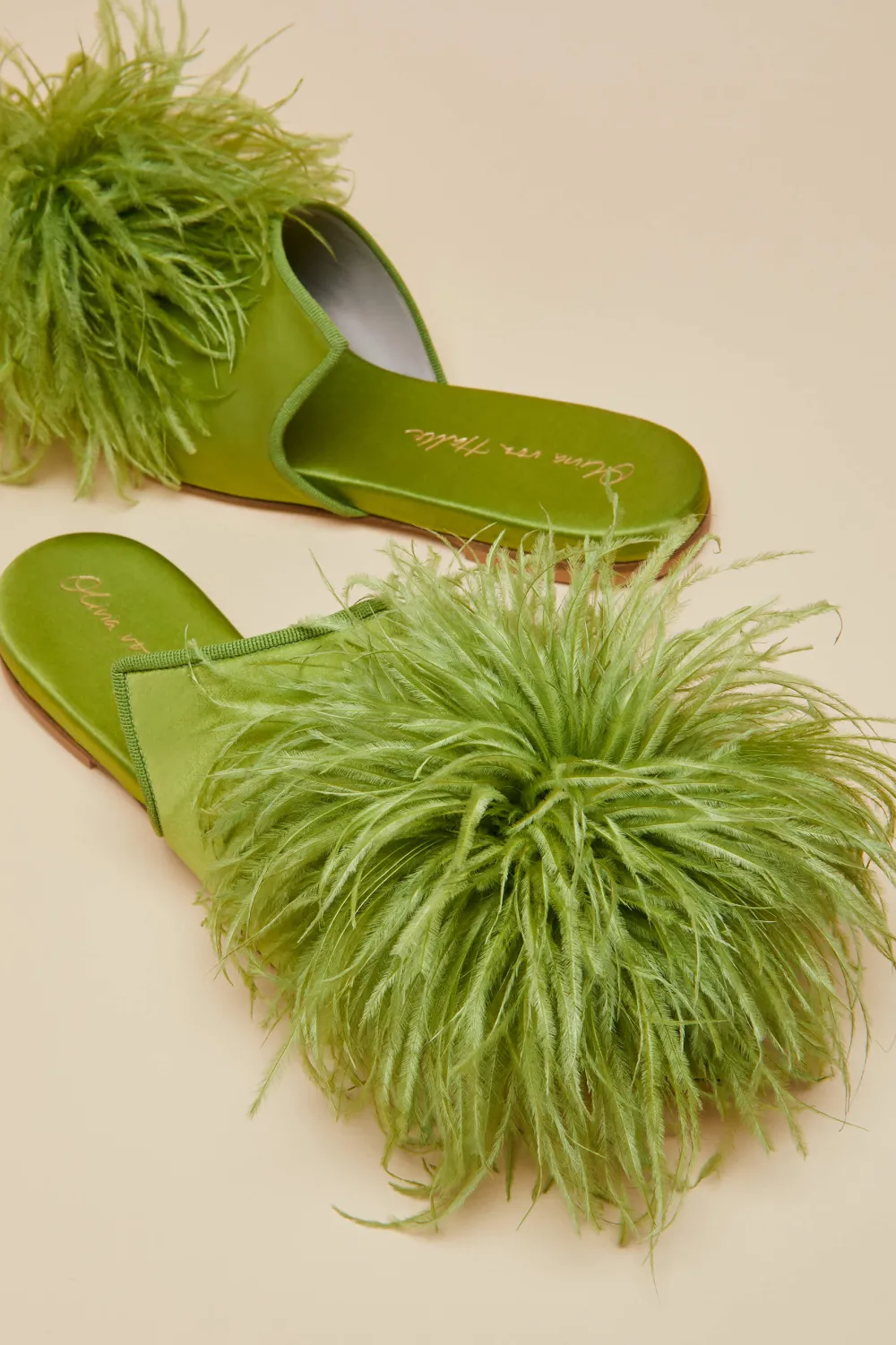 Flash Sale Contessa Niko GreenSlippersin Silk Feather Slippers