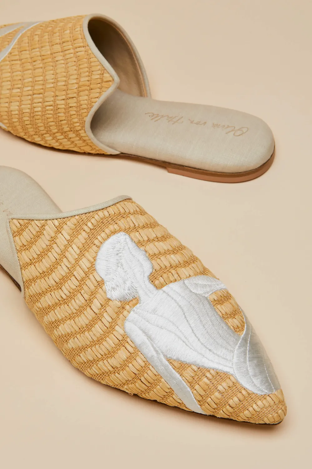Clearance Contessa Viola Beige Embroidered Slippersin Raffia Slippers