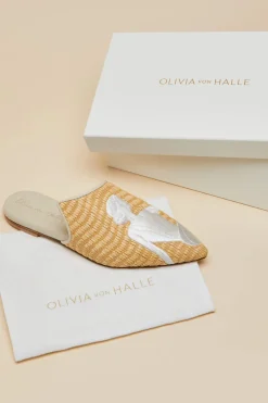 Clearance Contessa Viola Beige Embroidered Slippersin Raffia Slippers