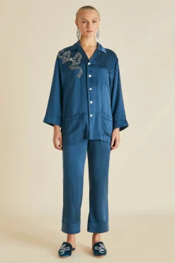 Cheap Fifi Grace Blue Embellished Pajamasin Silk Satin Pajamas