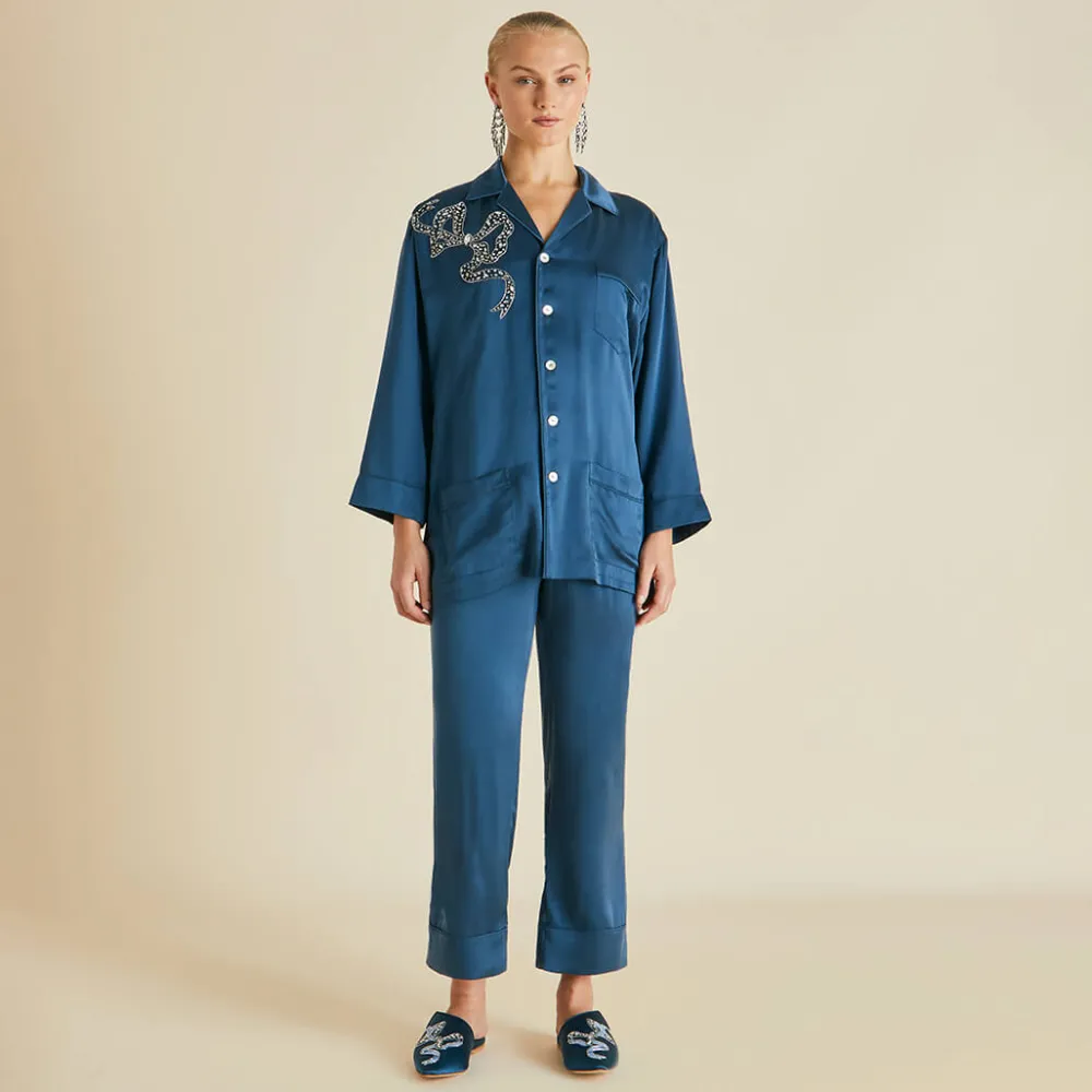 Cheap Fifi Grace Blue Embellished Pajamasin Silk Satin Pajamas