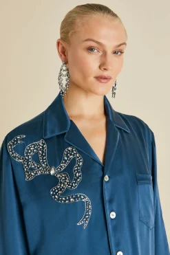 Cheap Fifi Grace Blue Embellished Pajamasin Silk Satin Pajamas
