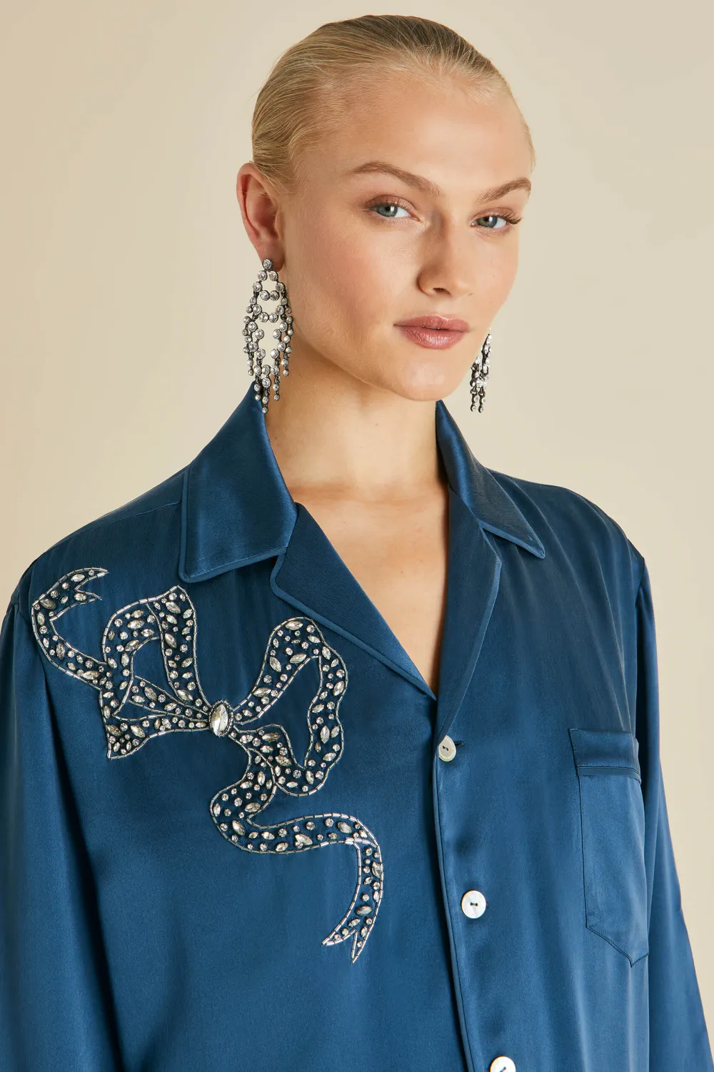 Cheap Fifi Grace Blue Embellished Pajamasin Silk Satin Pajamas