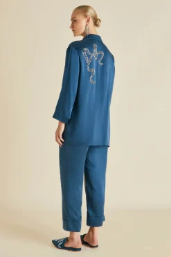 Cheap Fifi Grace Blue Embellished Pajamasin Silk Satin Pajamas