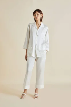 Sale Fifi White Pajamasin Silk Satin Pajamas