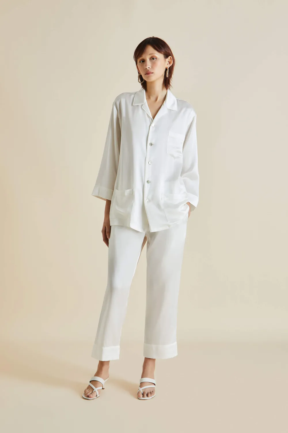 Sale Fifi White Pajamasin Silk Satin Pajamas