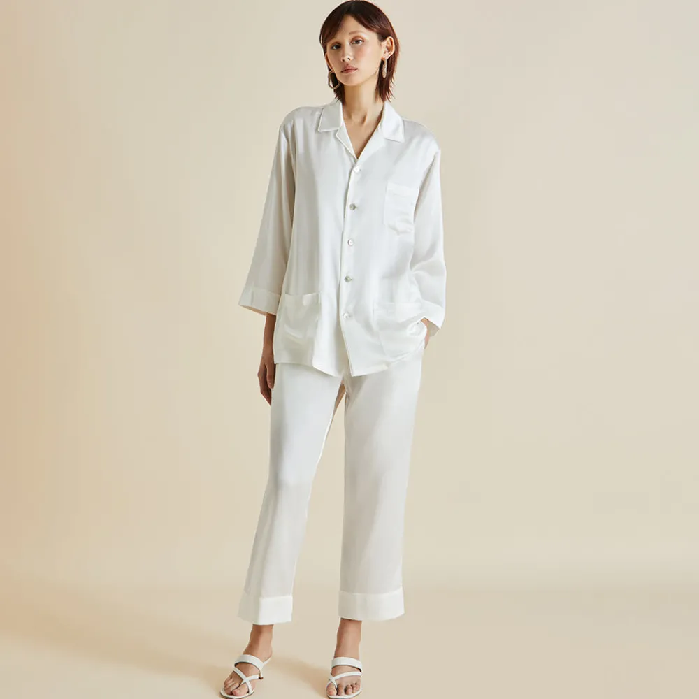 Sale Fifi White Pajamasin Silk Satin Pajamas