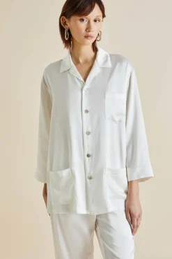 Sale Fifi White Pajamasin Silk Satin Pajamas