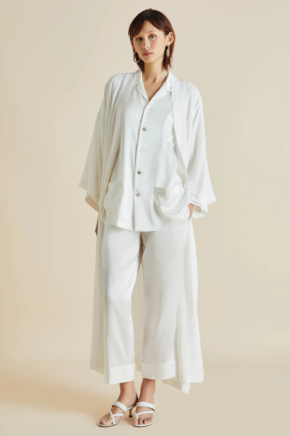 Sale Fifi White Pajamasin Silk Satin Pajamas