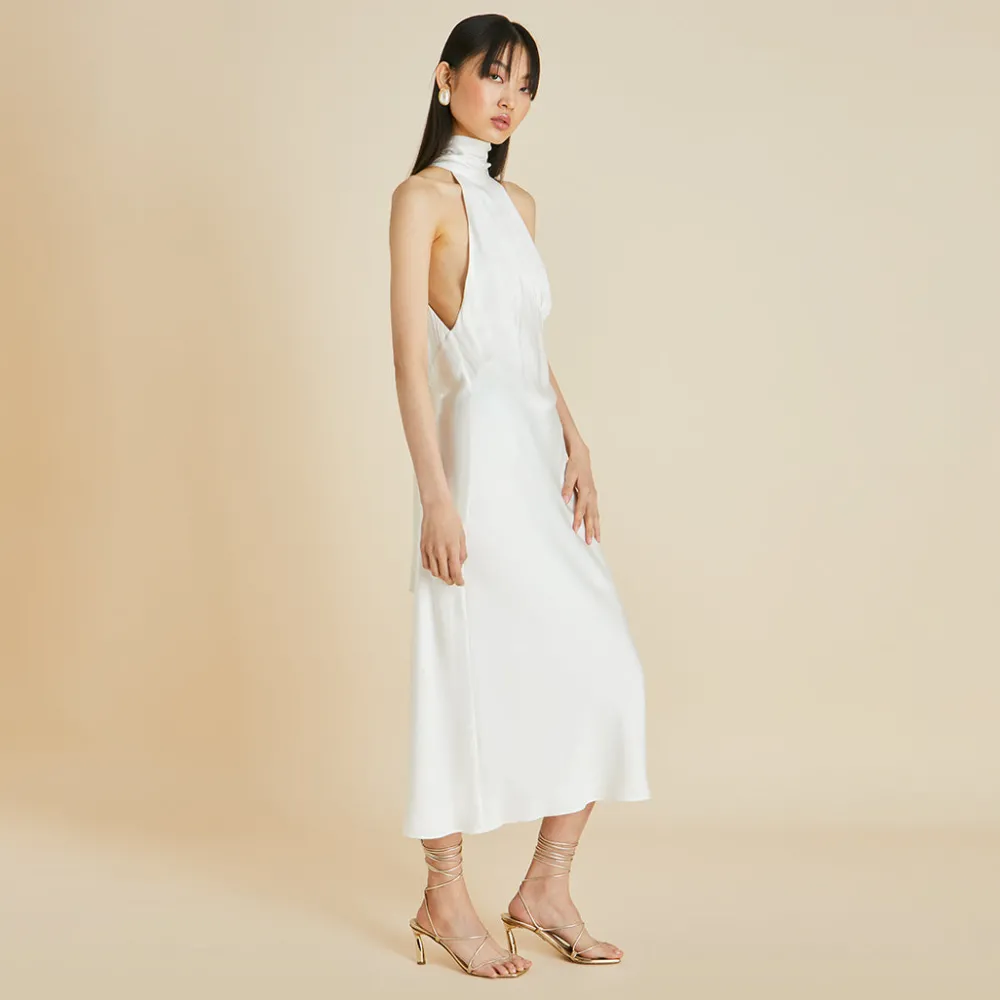 Fashion Greta Halterneck Dressin Silk Satin Dresses