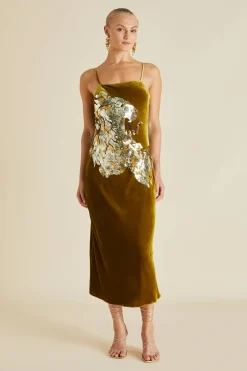 New Icon August Gold Embellished Slip Dressin Silk Velvet Dresses