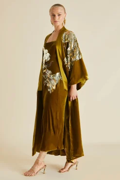New Icon August Gold Embellished Slip Dressin Silk Velvet Dresses