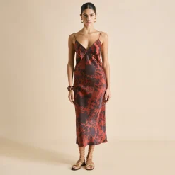 Best Issa Lalanne Burgundy Floral Slip Dressin Silk Satin Dresses