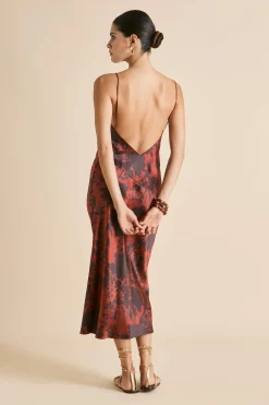 Best Issa Lalanne Burgundy Floral Slip Dressin Silk Satin Dresses