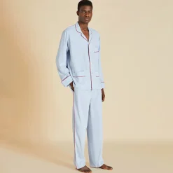 Outlet Laurent Cerulean Blue Pajamasin Sandwashed Silk Pajamas