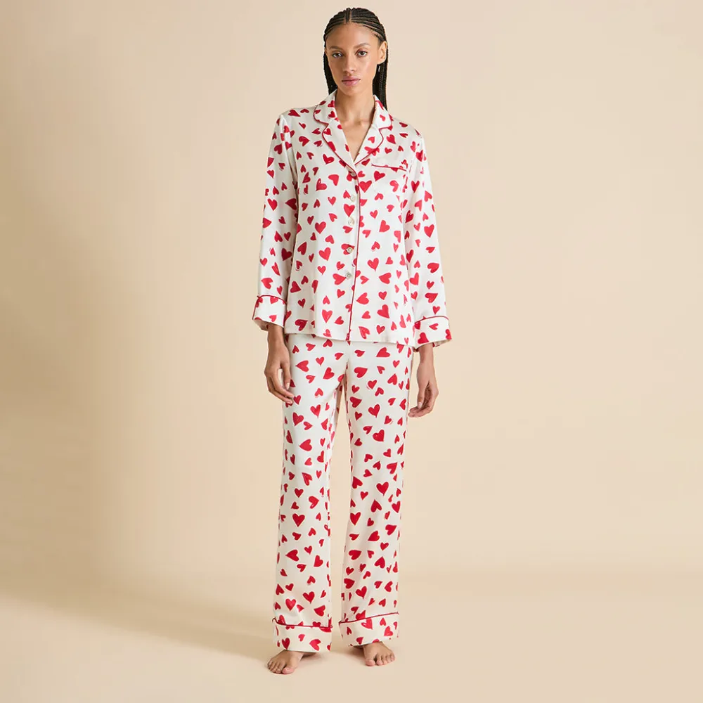 Best Lila Amore Red Heart Pajamasin Silk Satin Pajamas