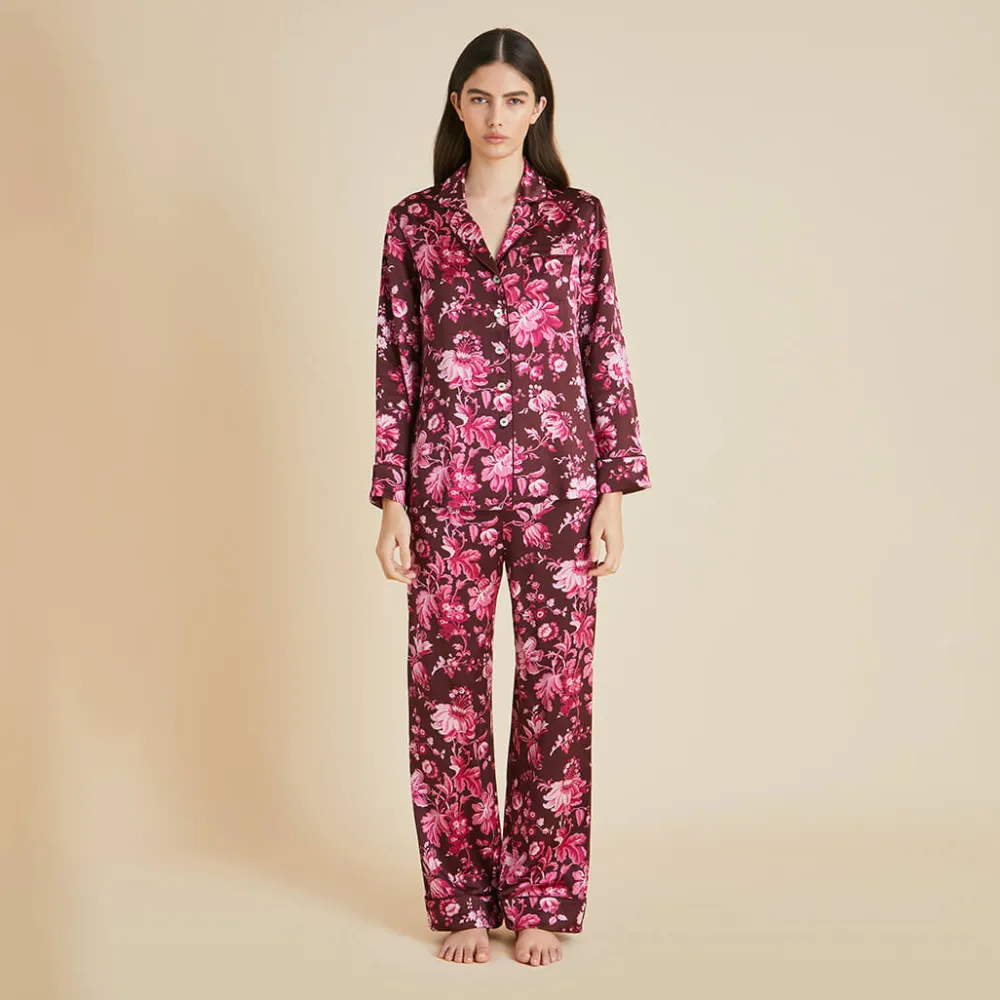 Best Sale Lila Aphrodite Floral Pajamasin Silk Satin Pajamas
