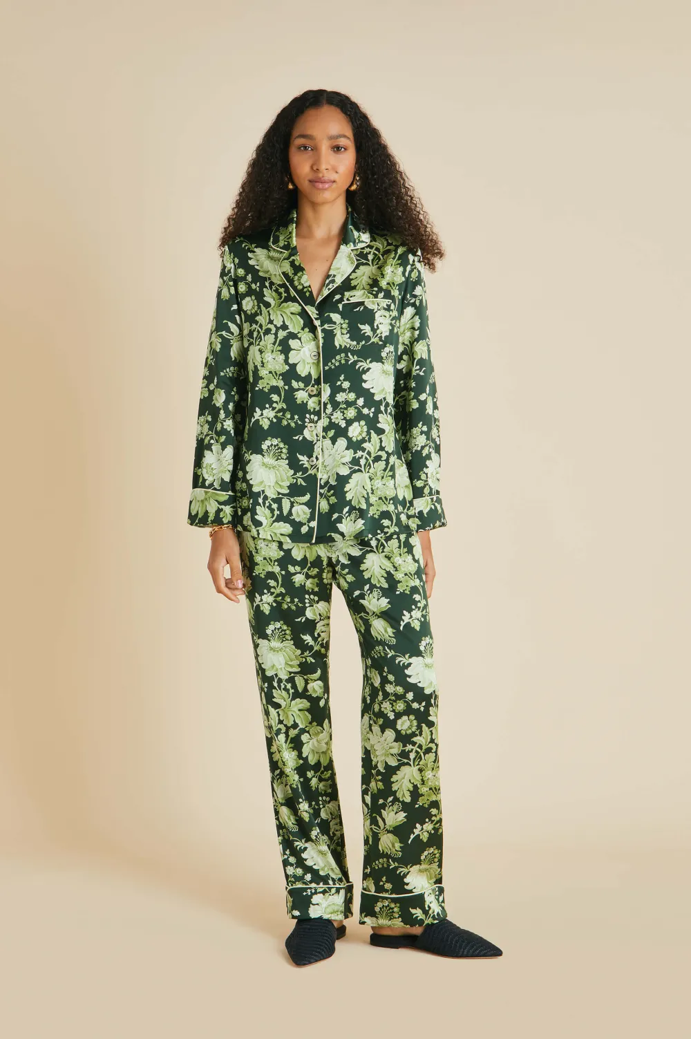 Shop Lila Ares Floral Pajamasin Silk Satin Pajamas