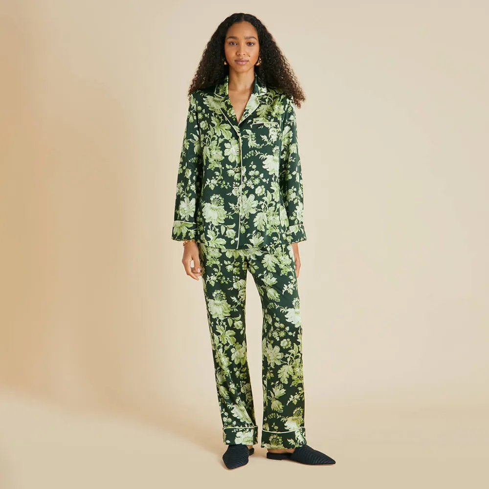 Shop Lila Ares Floral Pajamasin Silk Satin Pajamas