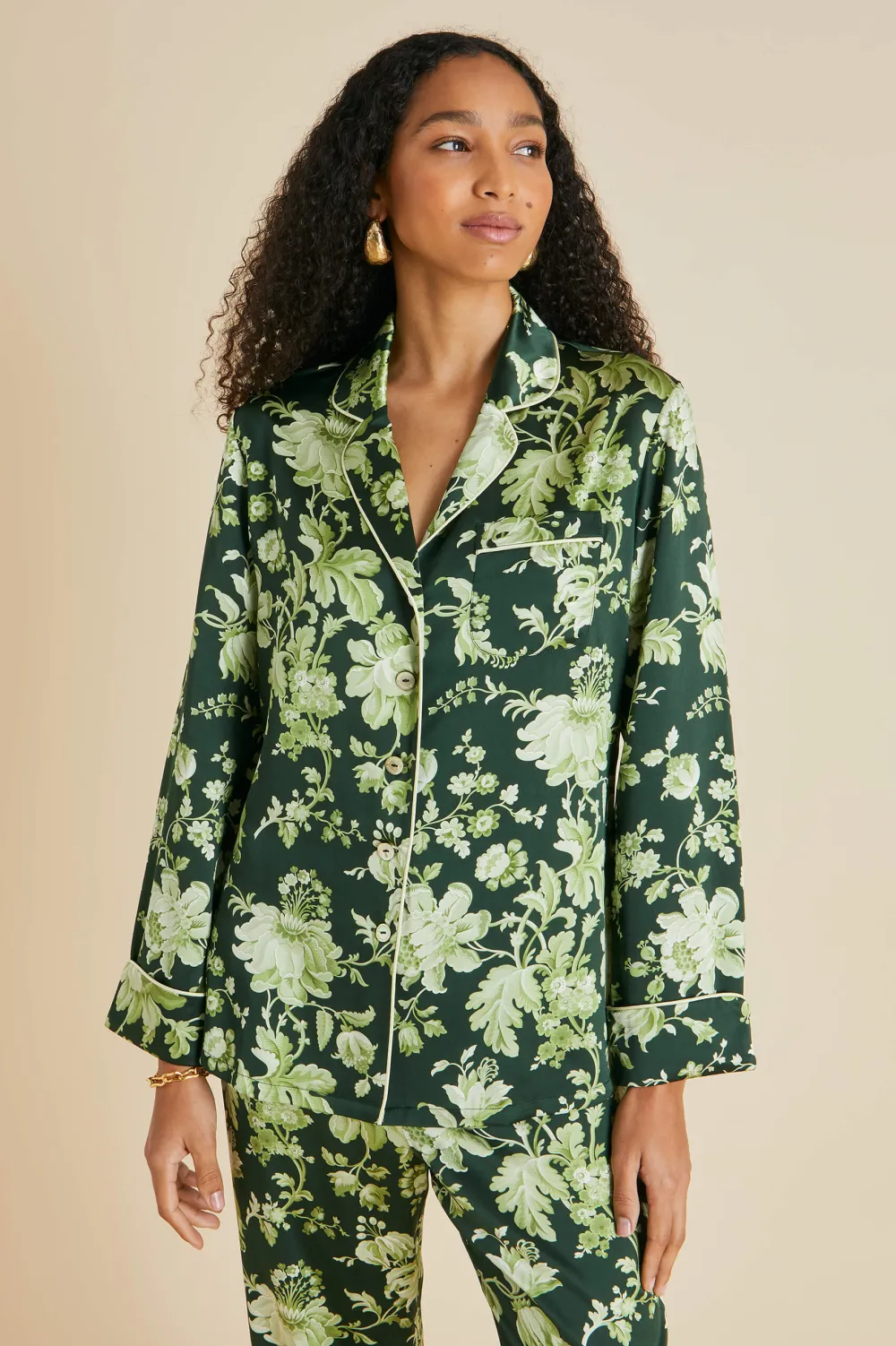 Shop Lila Ares Floral Pajamasin Silk Satin Pajamas