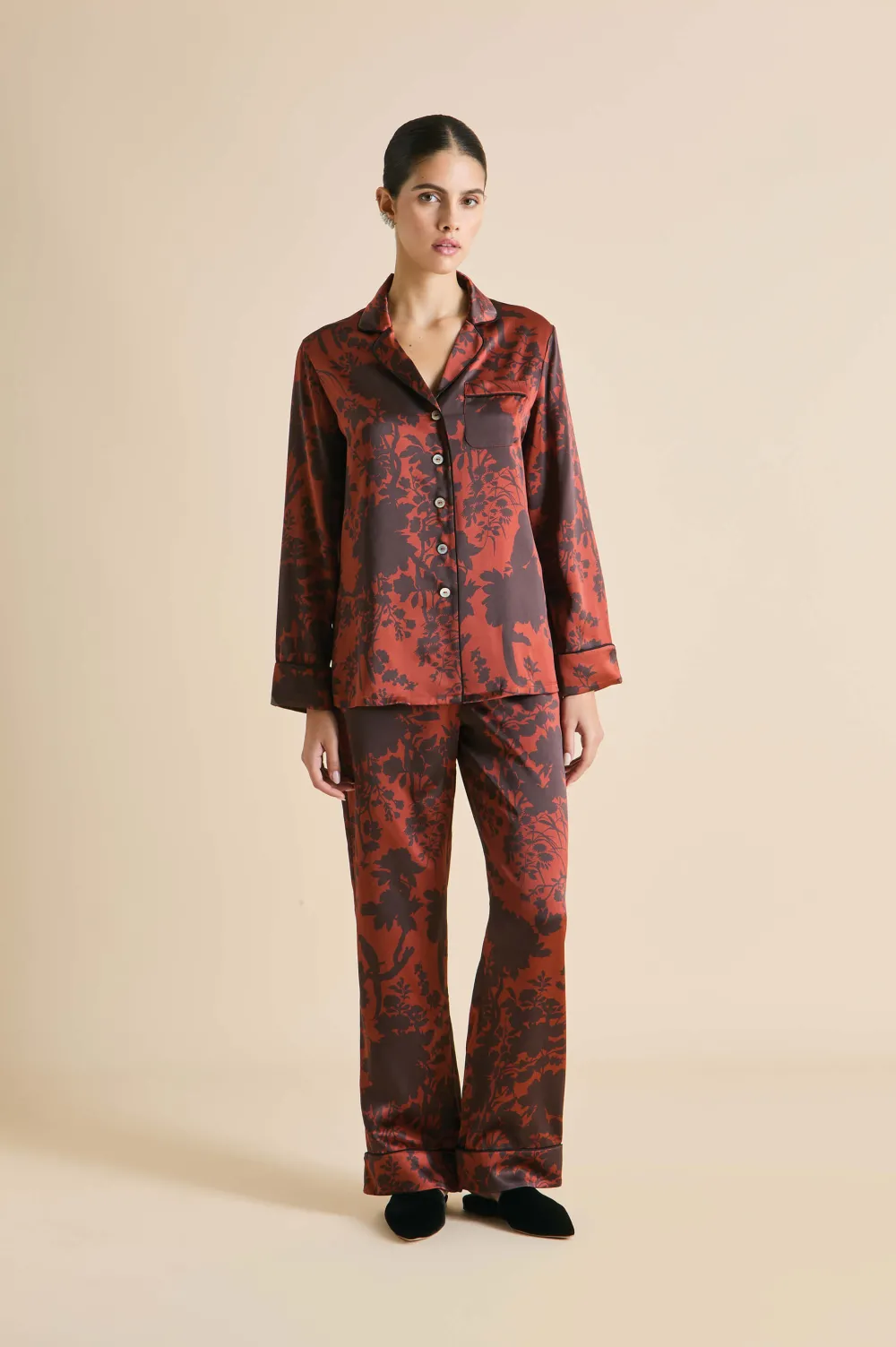 Sale Lila Lalanne Burgundy Floral Pajamasin Silk Satin Pajamas