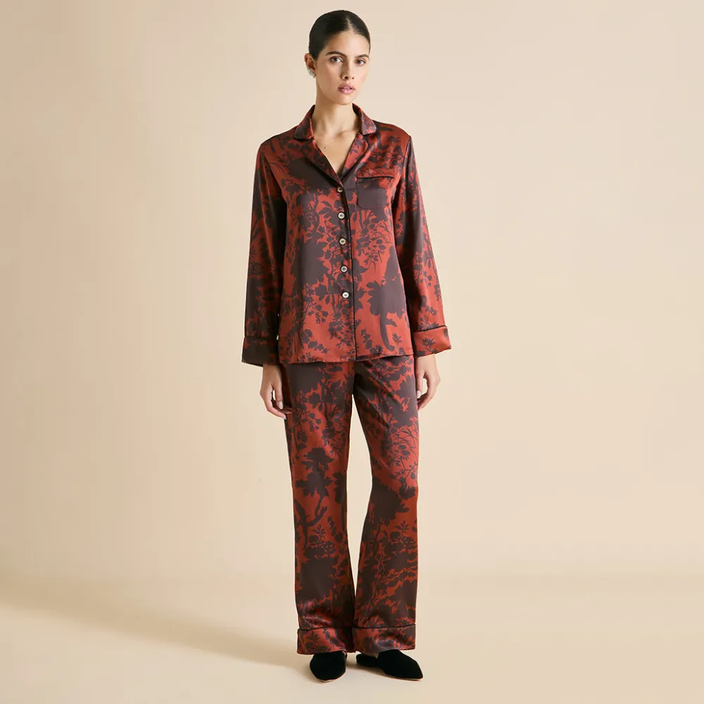 Sale Lila Lalanne Burgundy Floral Pajamasin Silk Satin Pajamas