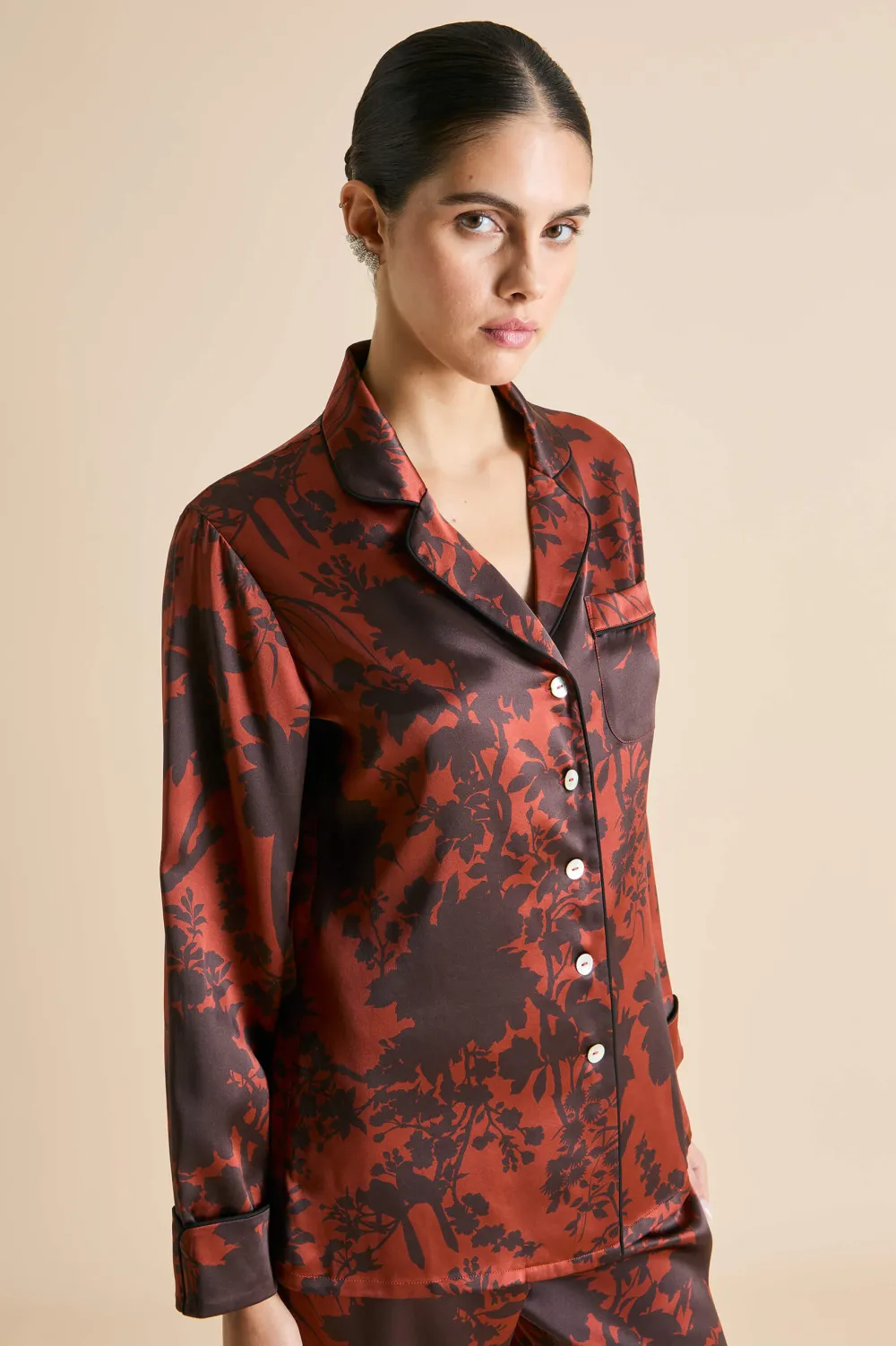 Sale Lila Lalanne Burgundy Floral Pajamasin Silk Satin Pajamas