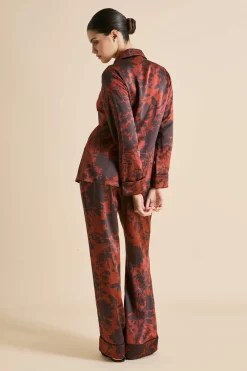 Sale Lila Lalanne Burgundy Floral Pajamasin Silk Satin Pajamas